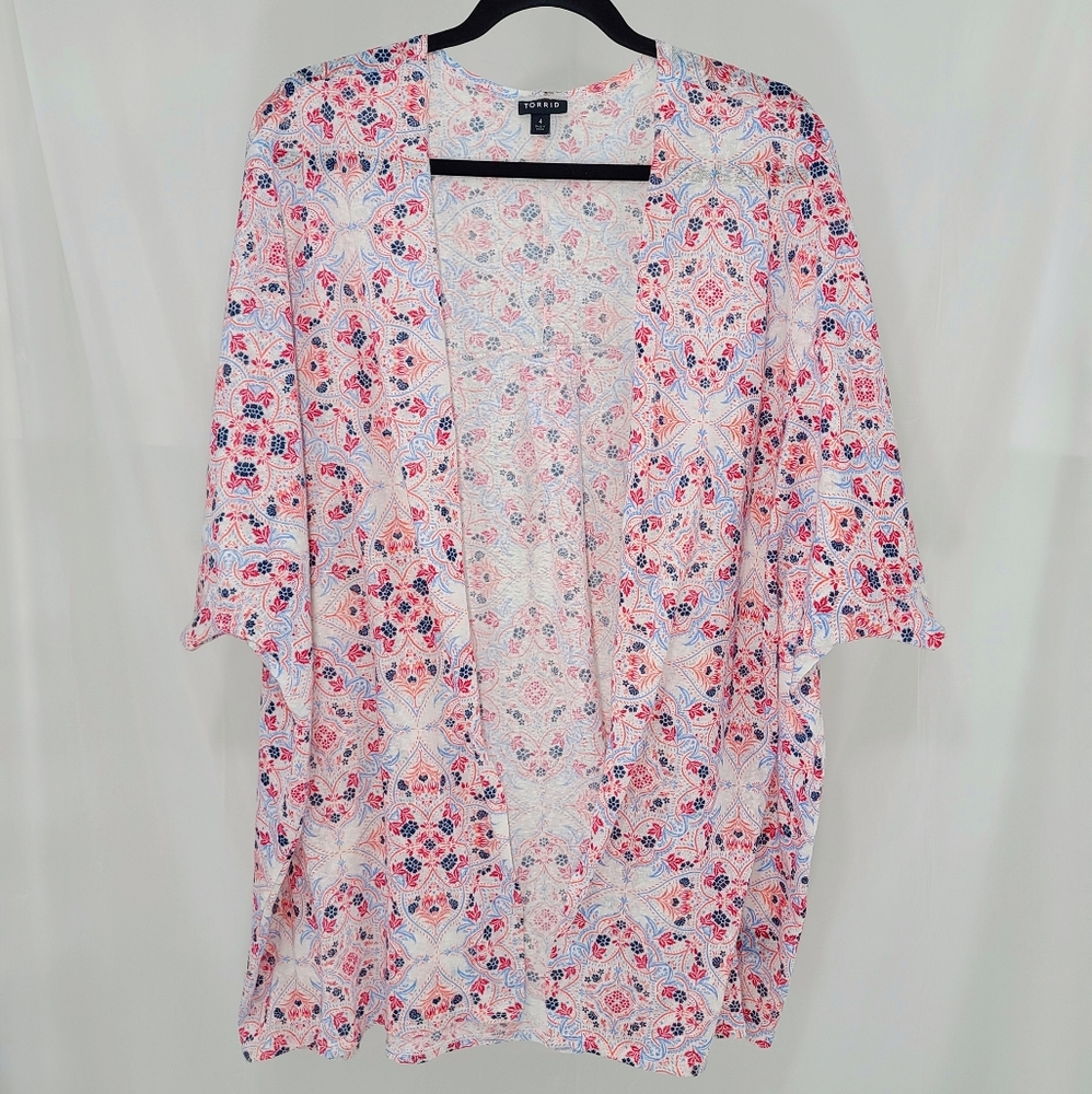TORRID Colorful Geometric Print Kimono Open Front Cardigan Size 26 4X
